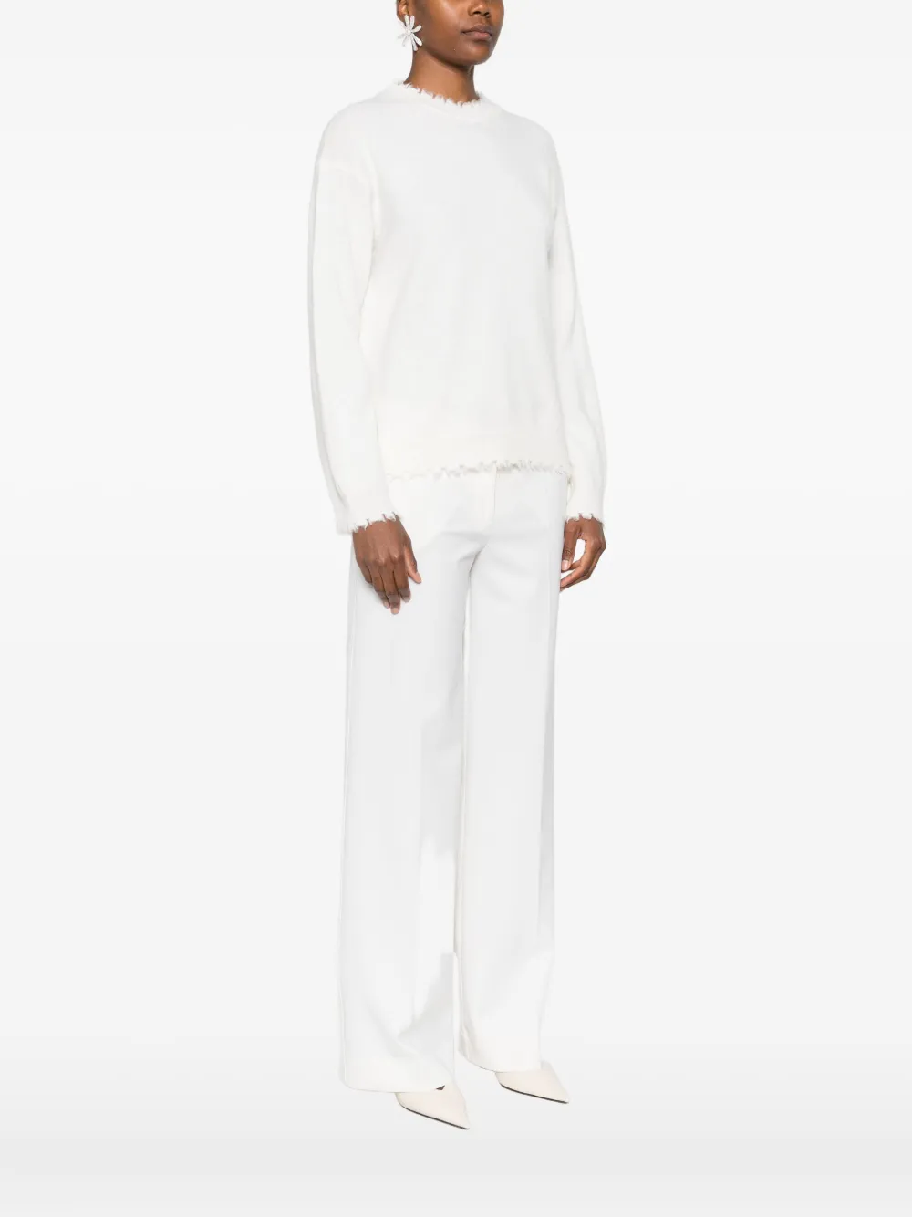 Antonelli Frayed-hem Round-neck Sweater In White