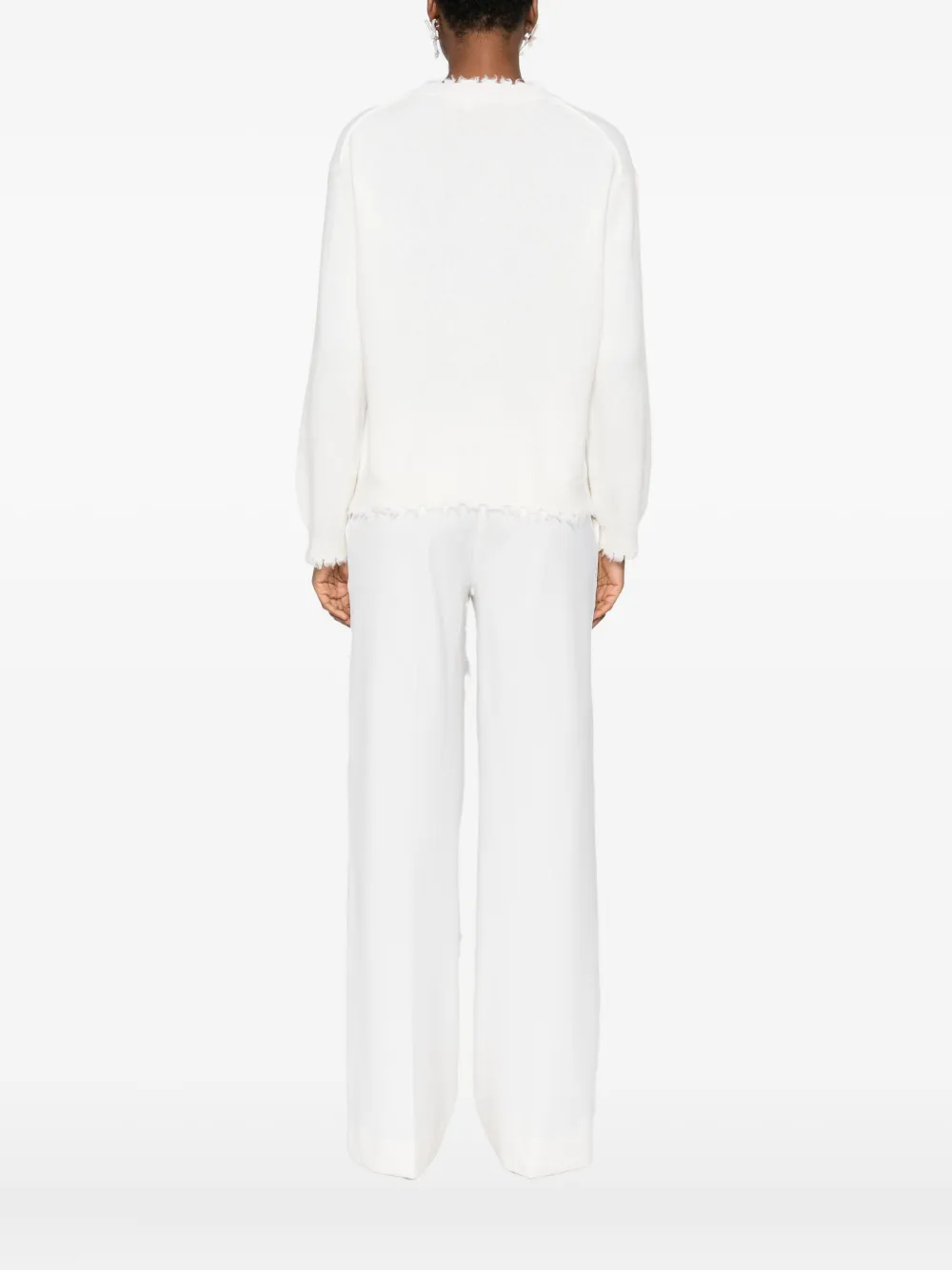 Antonelli Frayed-hem Round-neck Sweater In White
