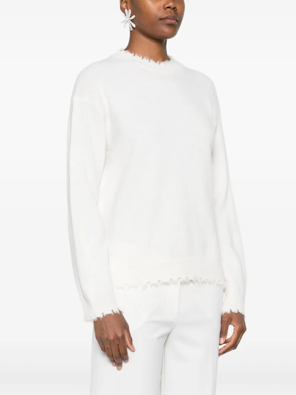 Antonelli Trui met ronde hals en franje afwerking Wit