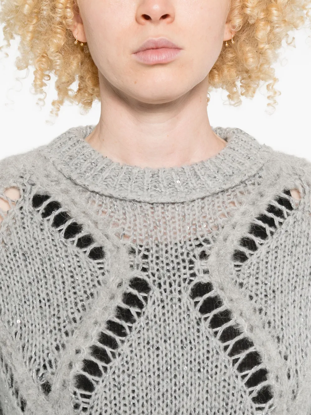 Antonelli Sequin-embellished Diamond-pattern Sweater In Gray