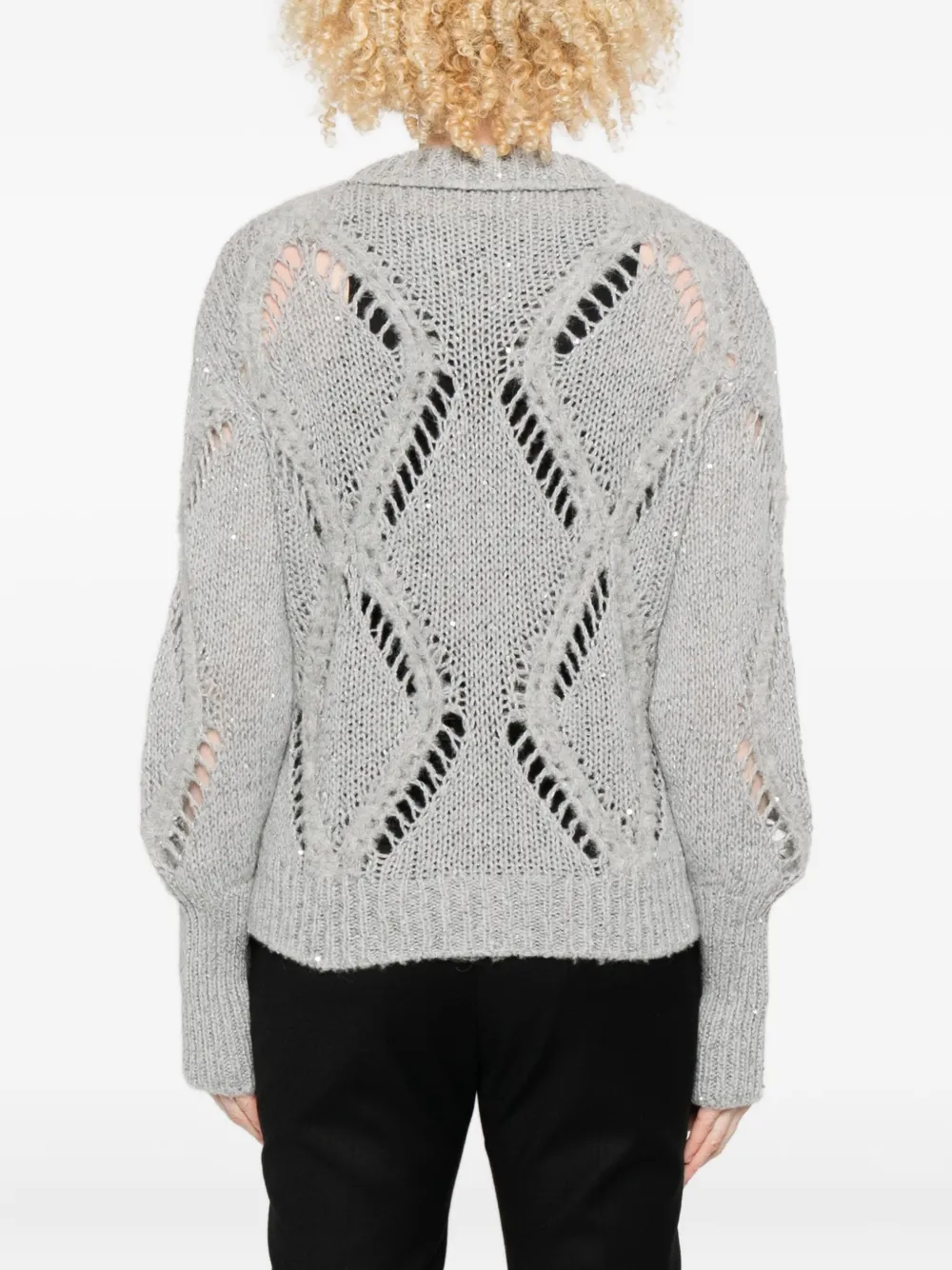 Antonelli Sequin-embellished Diamond-pattern Sweater In Gray