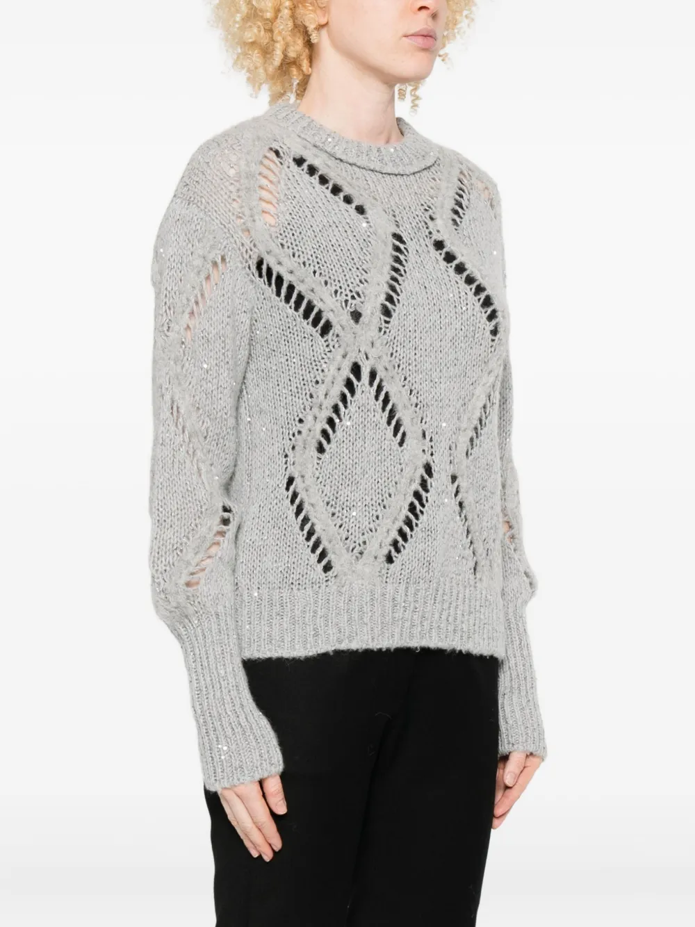 Antonelli Sequin-embellished Diamond-pattern Sweater In Gray