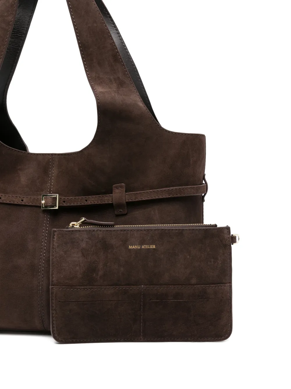 Manu Atelier Suède shopper met gespdetail Bruin