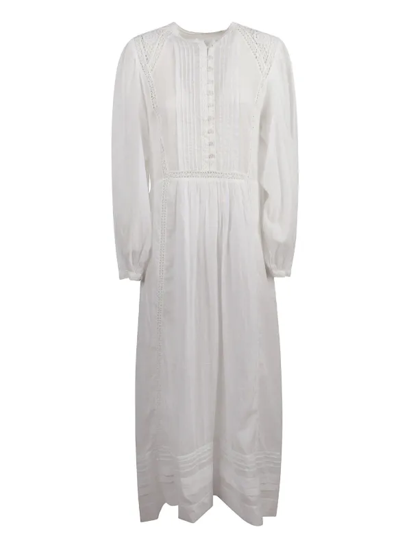 Marant Étoile Pleated Lace-inserts Day Dress in White