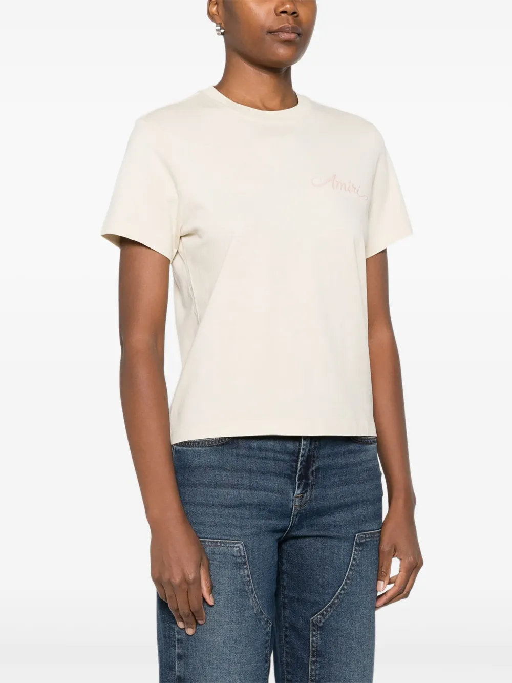 Amiri Embroidered-logo T-shirt In Neutral