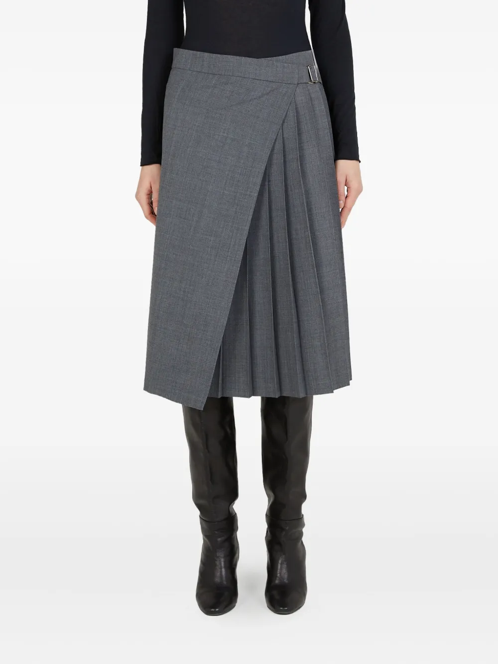 True Royal Pleated Wrap Skirt In Gray