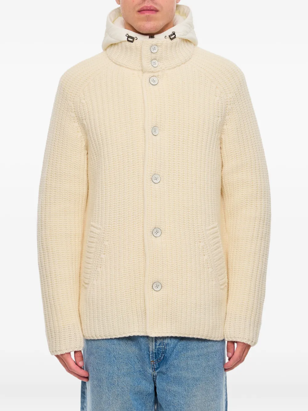 Herno hooded ribbed wool cardigan - ニュートラル Herno hooded ribbed wool cardigan - ニュートラル