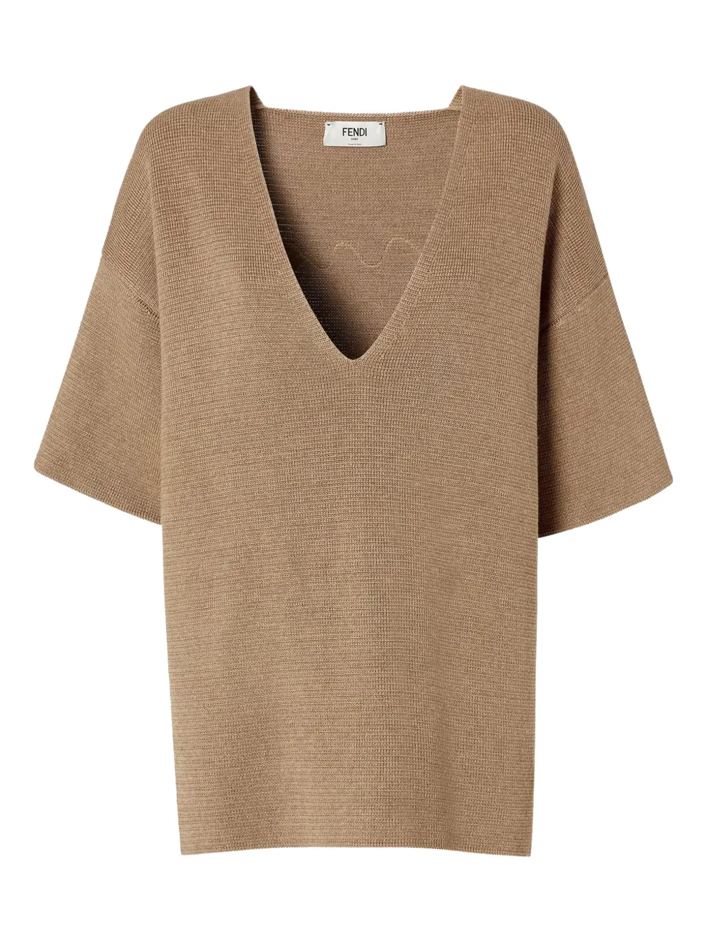 FENDI embroidered V-neck top - ブラウン FENDI embroidered V-neck top - ブラウン