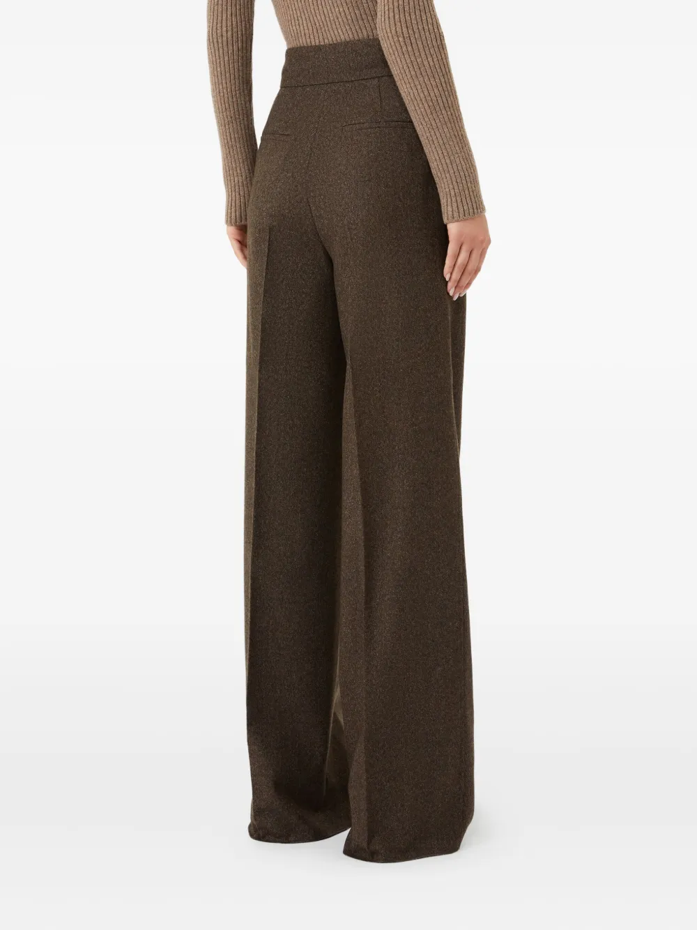 Max Mara High Waist Wide Leg Trousers With Pleats In Brown