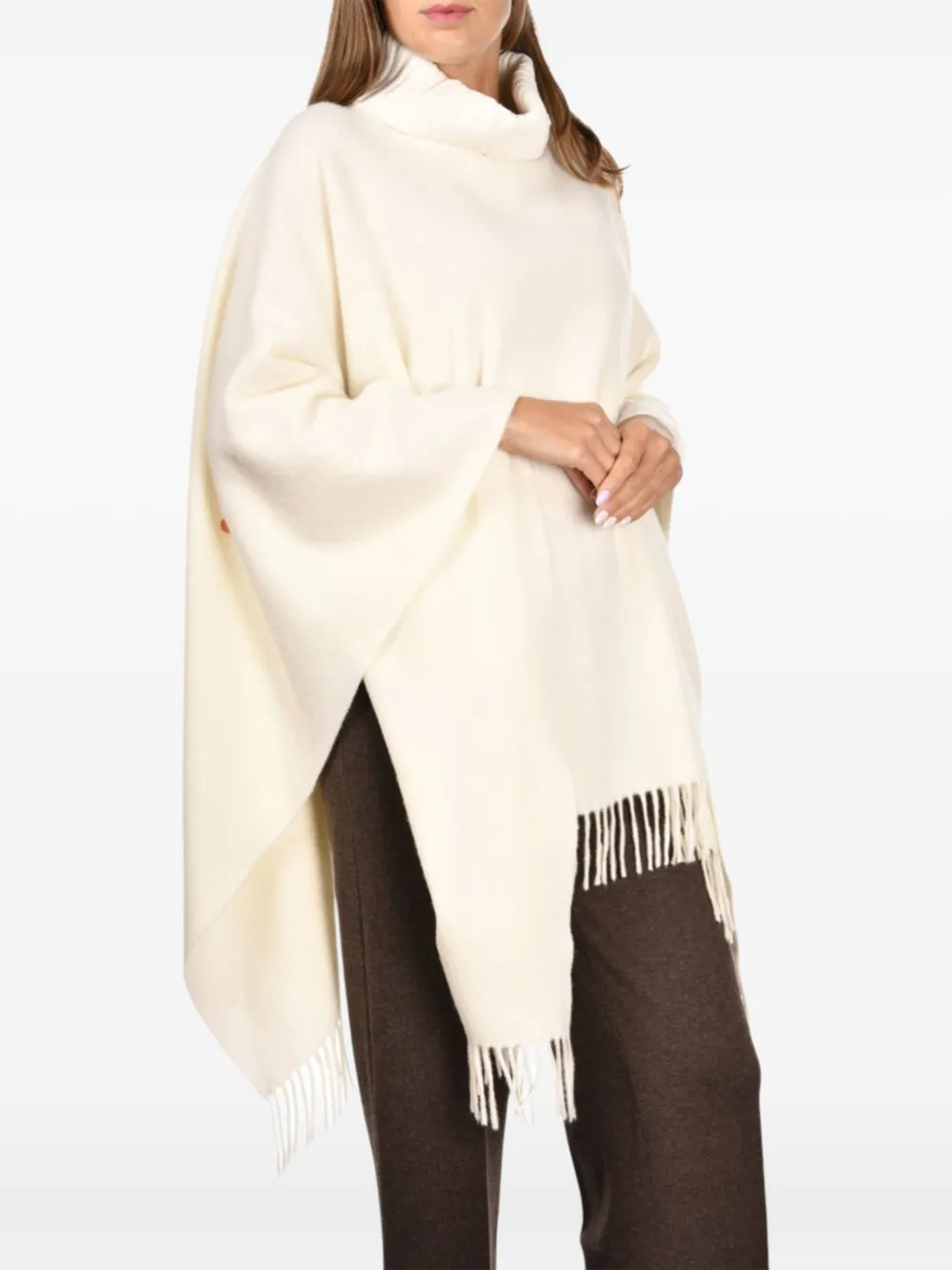 Gran Sasso Poncho met franje Wit