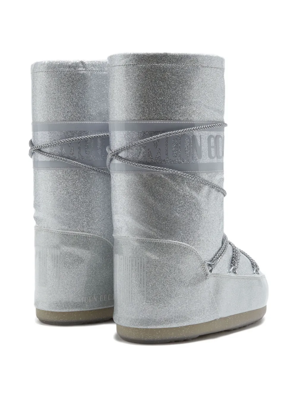 Moon Boot Glitter-embellishment Lace-up Boots In Silver