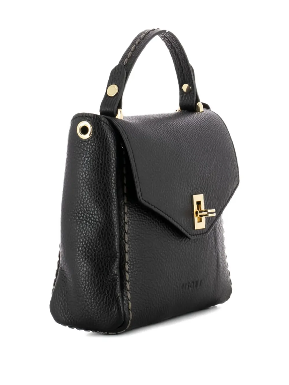 VISONA` twist-lock leather tote bag - Zwart
