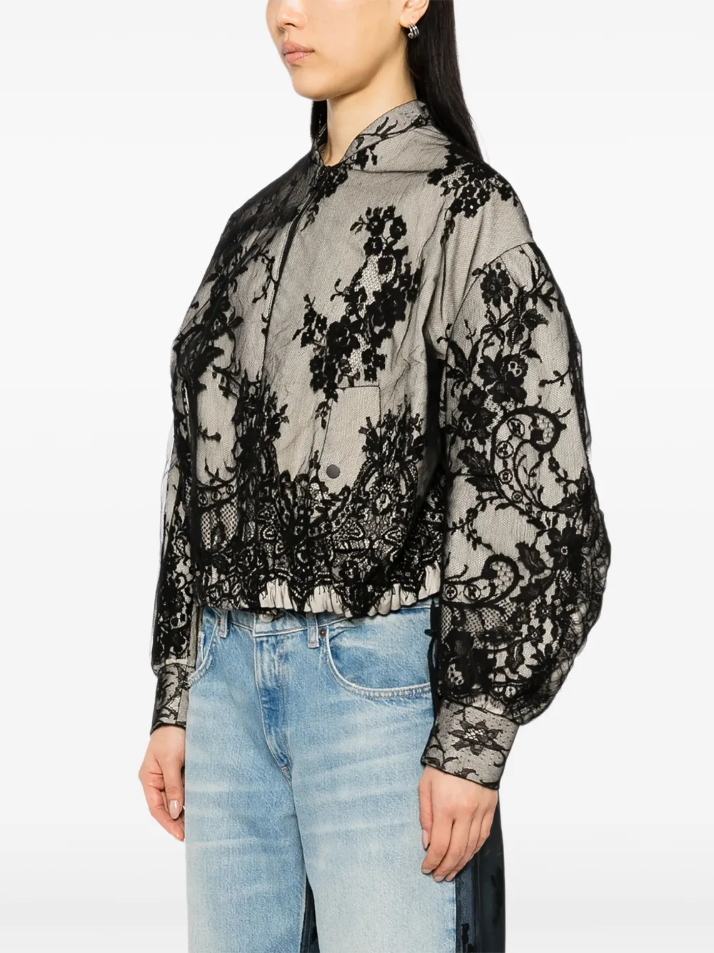 Quetsche Lace Bomber Jacket In Black