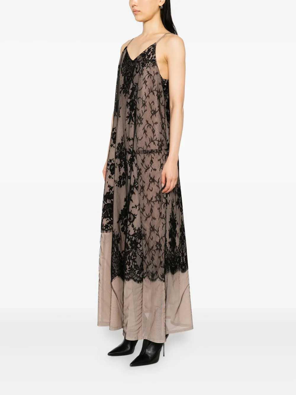  Quetsche Vestido Con Encaje Floral - Negro 