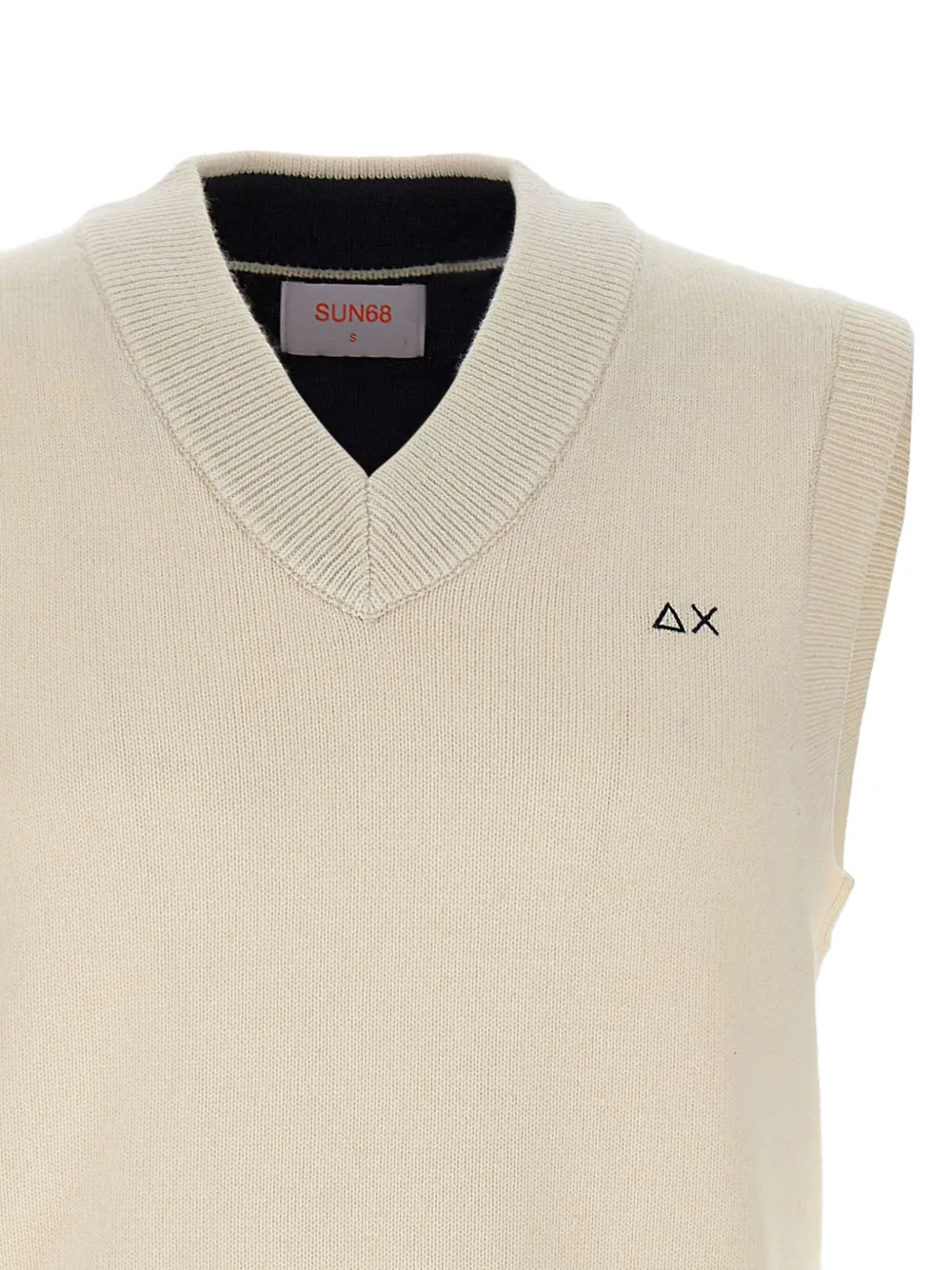 Sun 68 V-neck Logo-embroidered Vest In Neutral