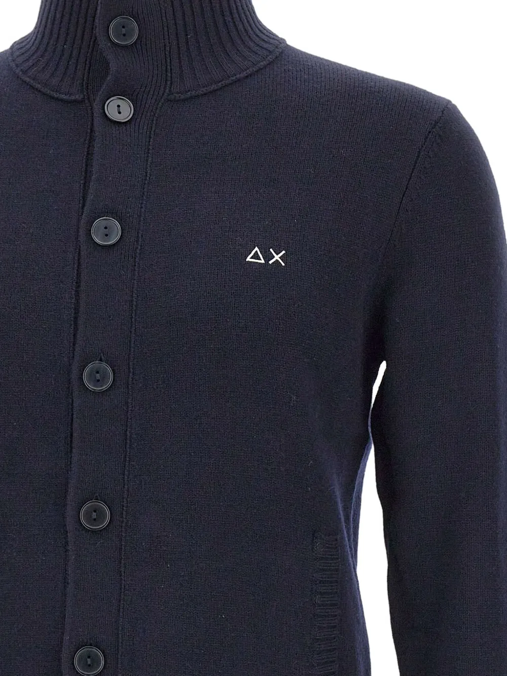 Sun 68 High-neck Buttoned Cardigan In Blue