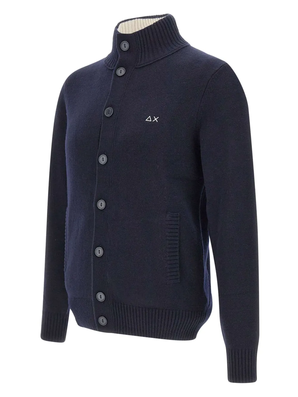 Sun 68 High-neck Buttoned Cardigan In Blue