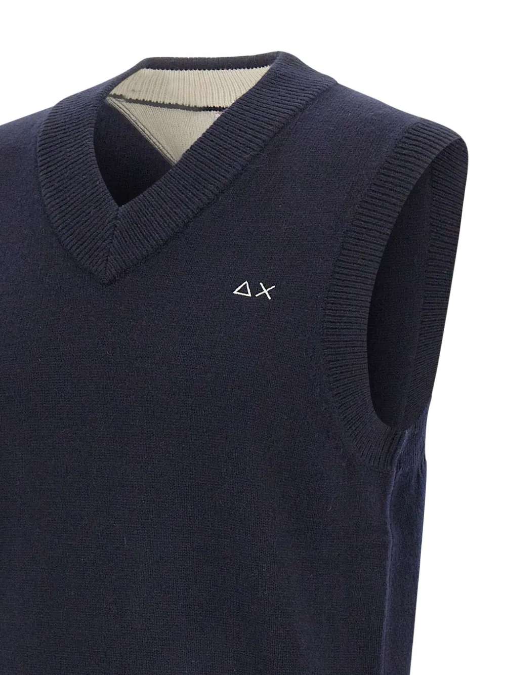 Sun 68 V-neck Embroidered-logo Vest In Blue