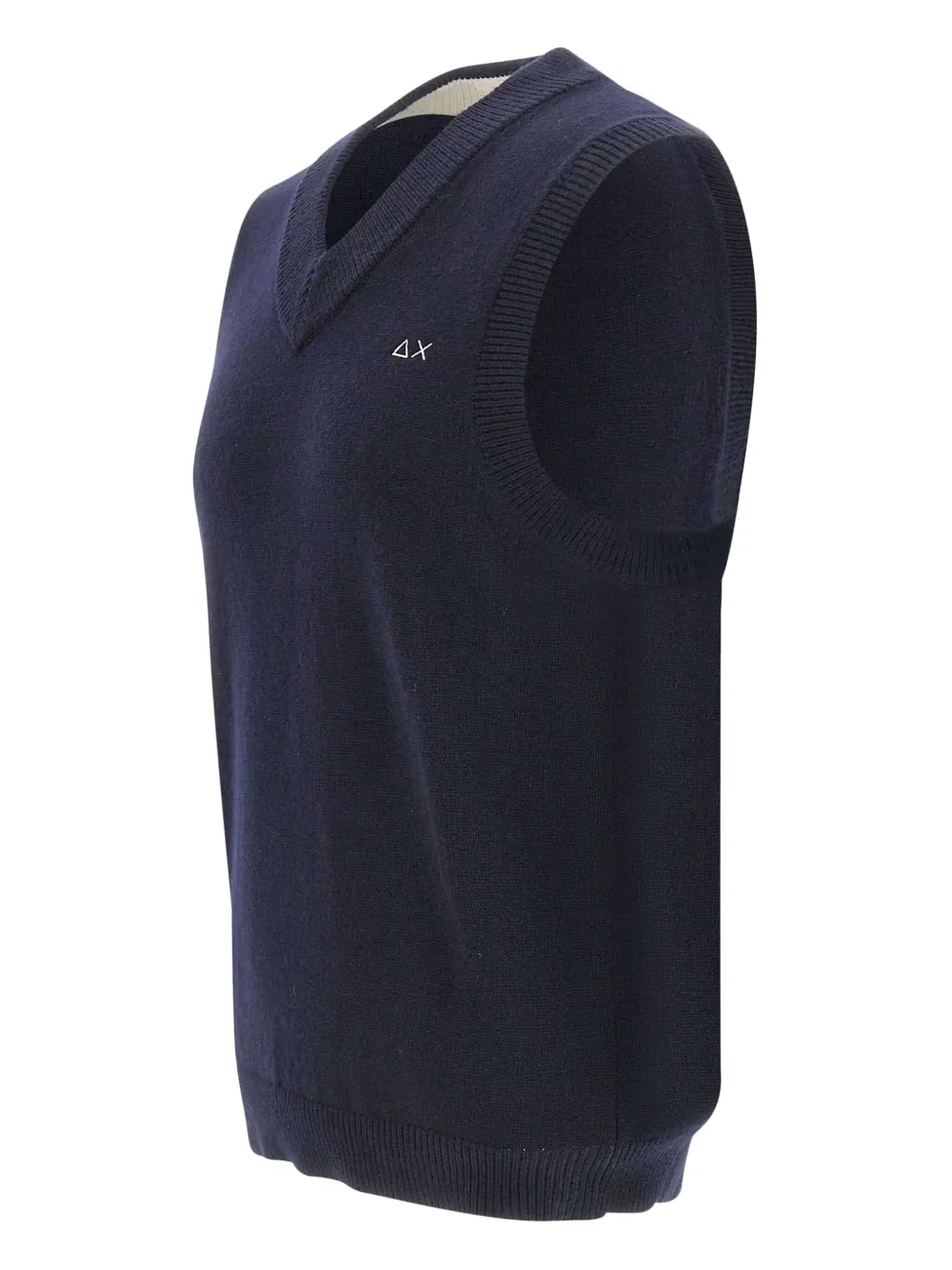 Sun 68 V-neck Embroidered-logo Vest In Blue