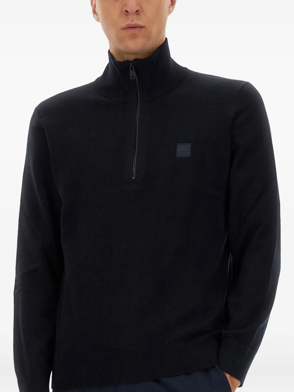 BOSS Sweater met logo en rits Blauw