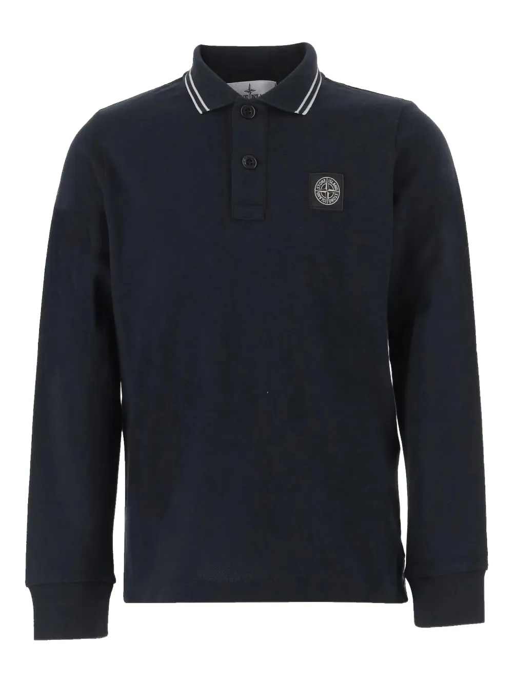 Stone Island Junior long-sleeve logo-patch polo shirt - Blu