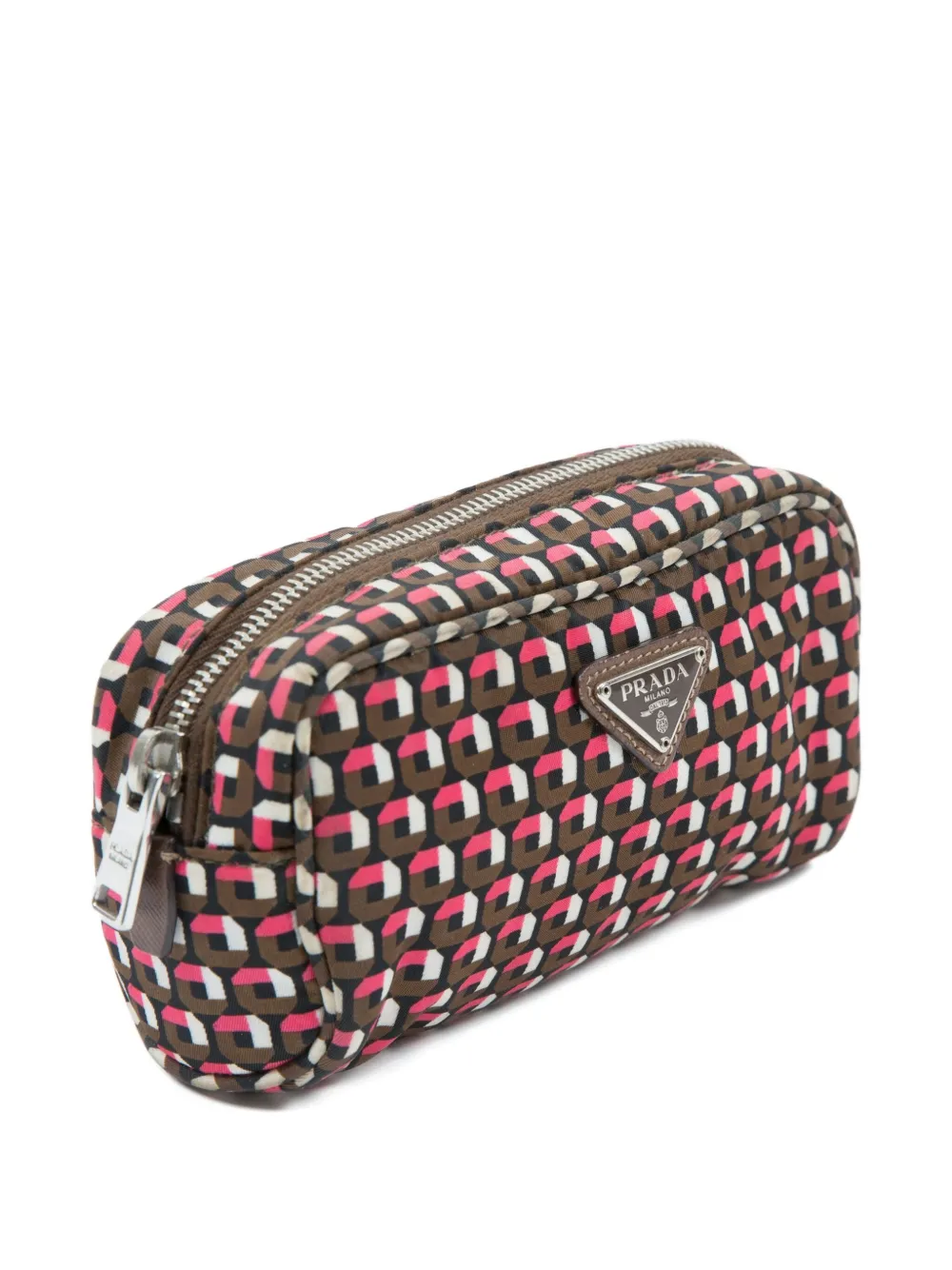 Pre-owned Prada 2024 Geometric-print Clutch In Brown