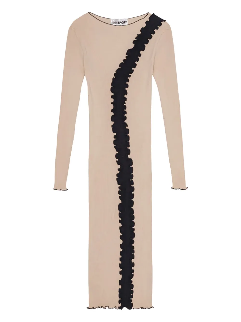 Operasport Ribbed Ruffle-hem Midi Day Dress In Neutral