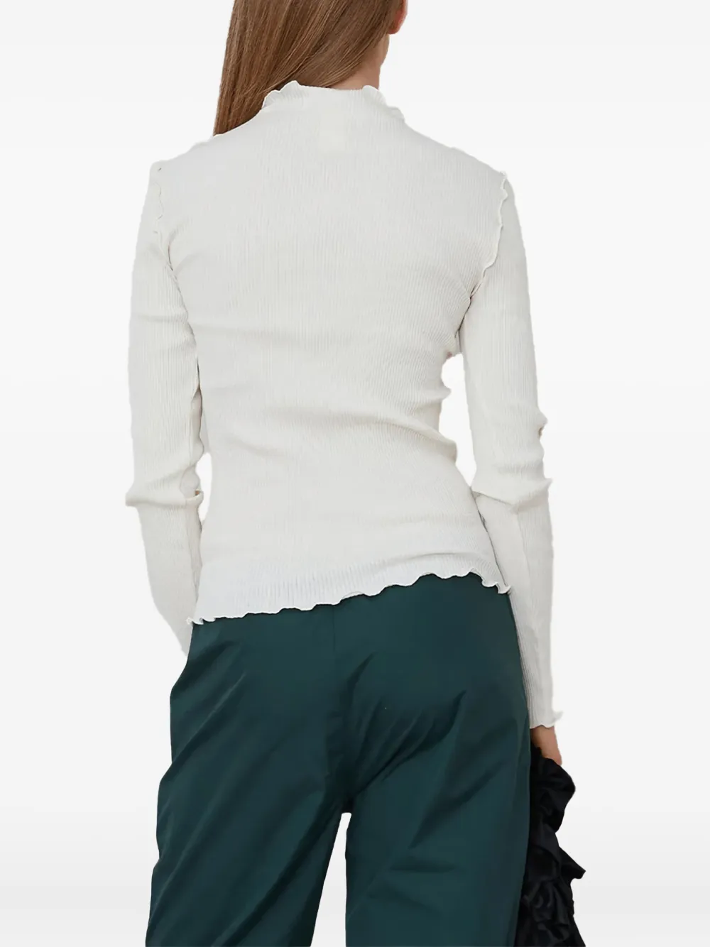 Operasport Aline Ruffled-hems Ribbed T-shirt In White