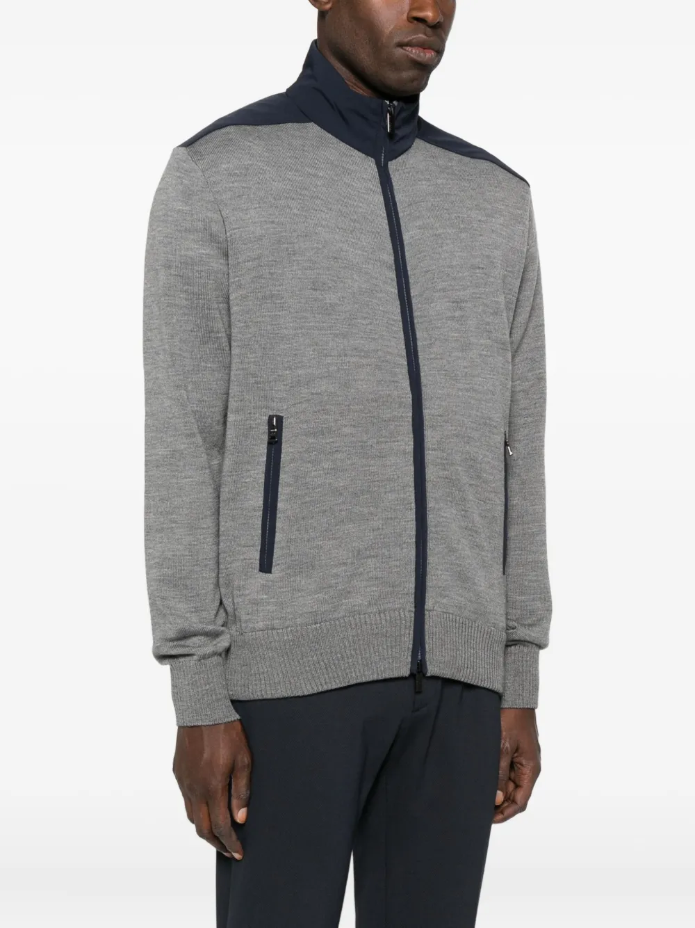 Paul & Shark Zip-front Panelled Cardigan In Gray