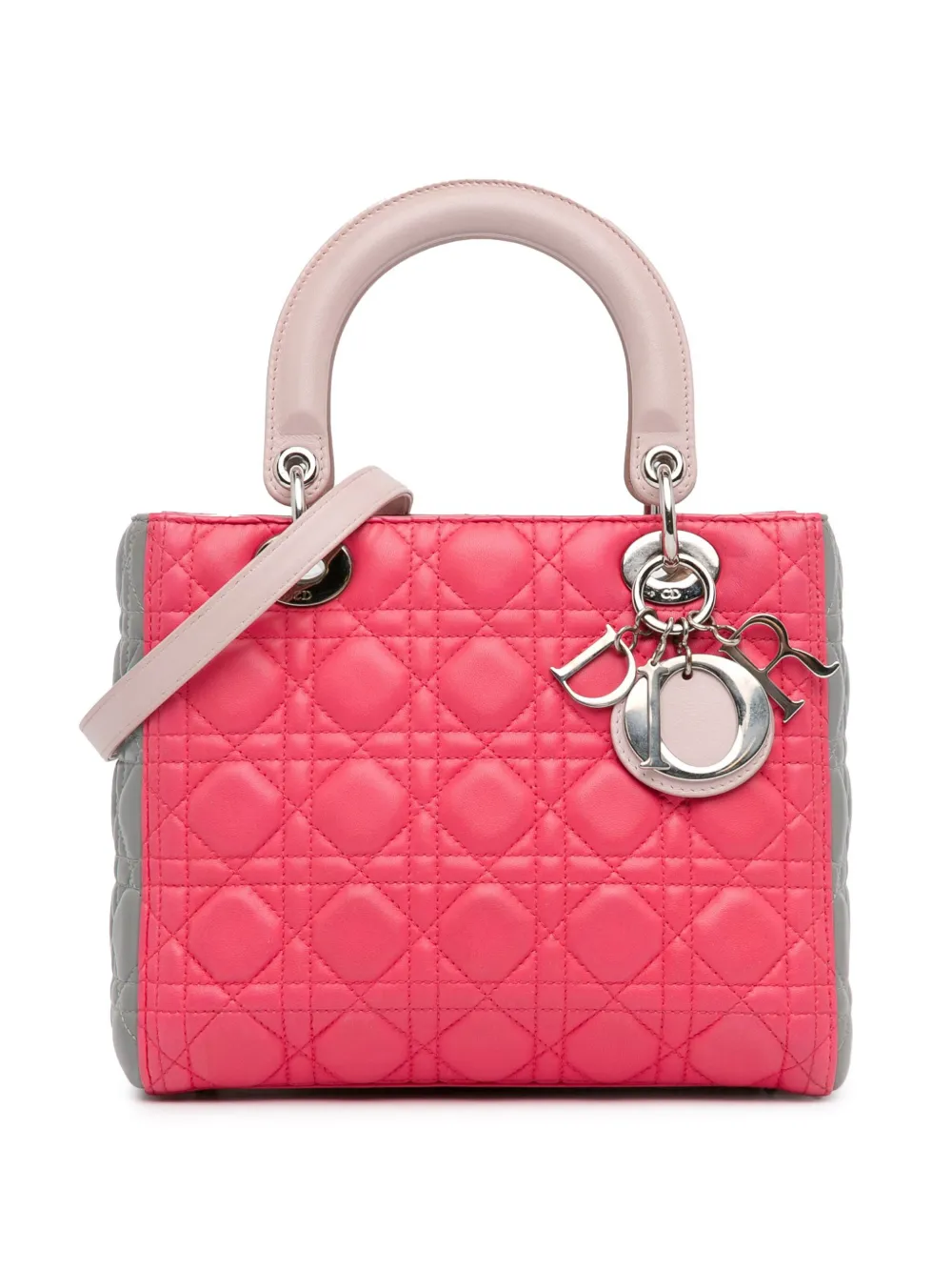 Christian Dior Pre-Owned 2014 ミディアム トリコロール ラムスキン カナージュ レディ ディオール Christian Dior Pre-Owned 2014 ミディアム トリコロール ラムスキン カナージュ レディ ディオール