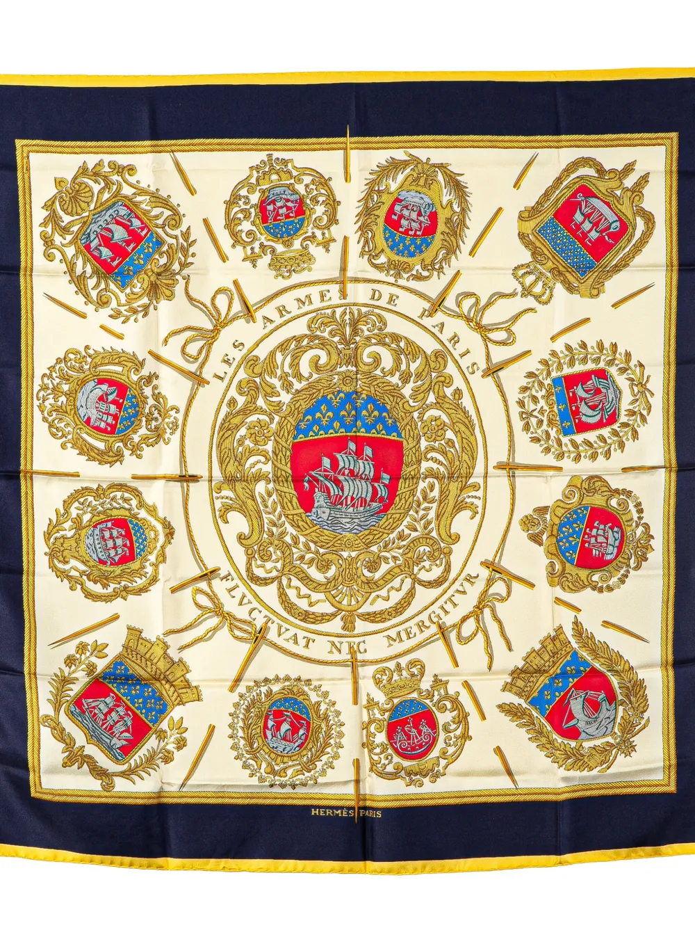 Pre-owned Hermes 20th Century Les Armes De Paris Silk Scarf Scarves In White