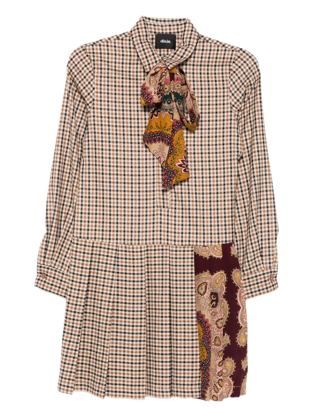 Dixie Checked Paisley-paneled Mini Dress In Brown