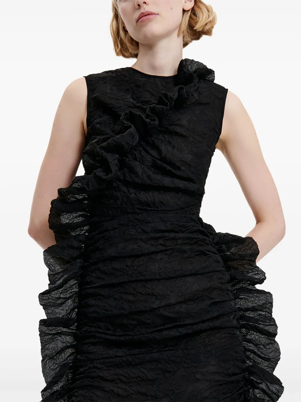 Cecilie Bahnsen Ruffled Sleeveless Dress In Black