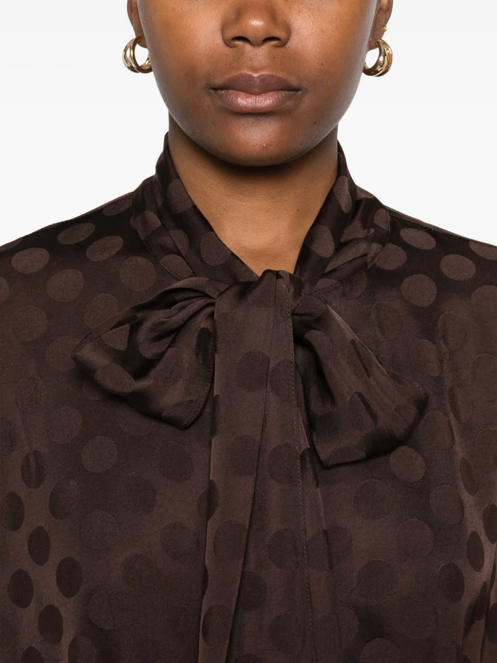 Dixie Polka-dot Tie-neck Blouse In Brown