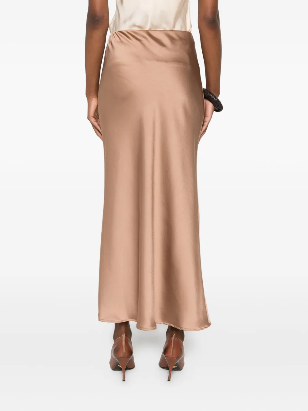 Dixie Satin Midi Skirt In Brown