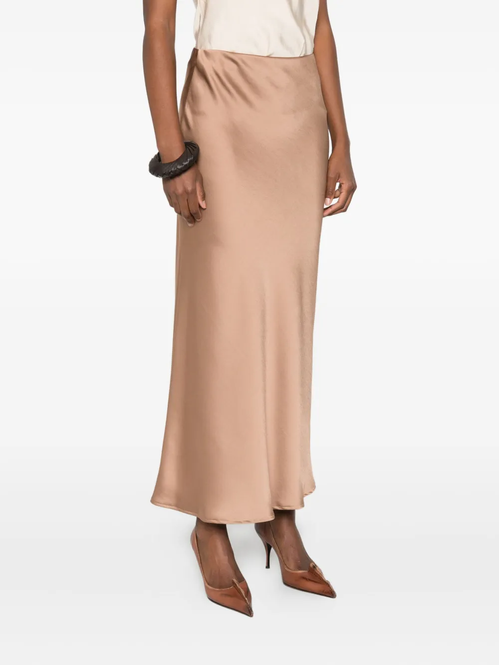 Dixie Satin Midi Skirt In Brown