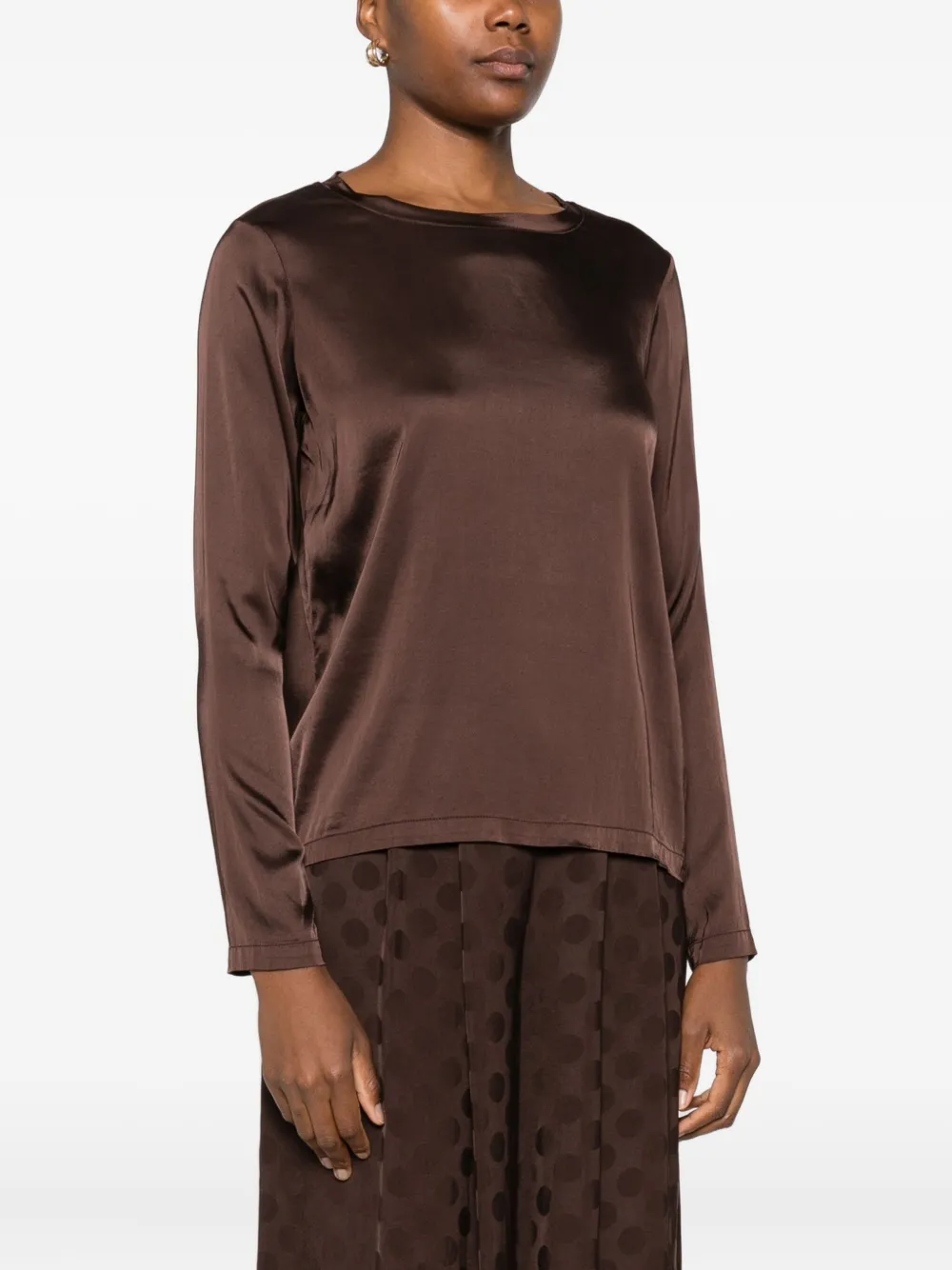 Dixie Long-sleeve Satin T-shirt In Brown