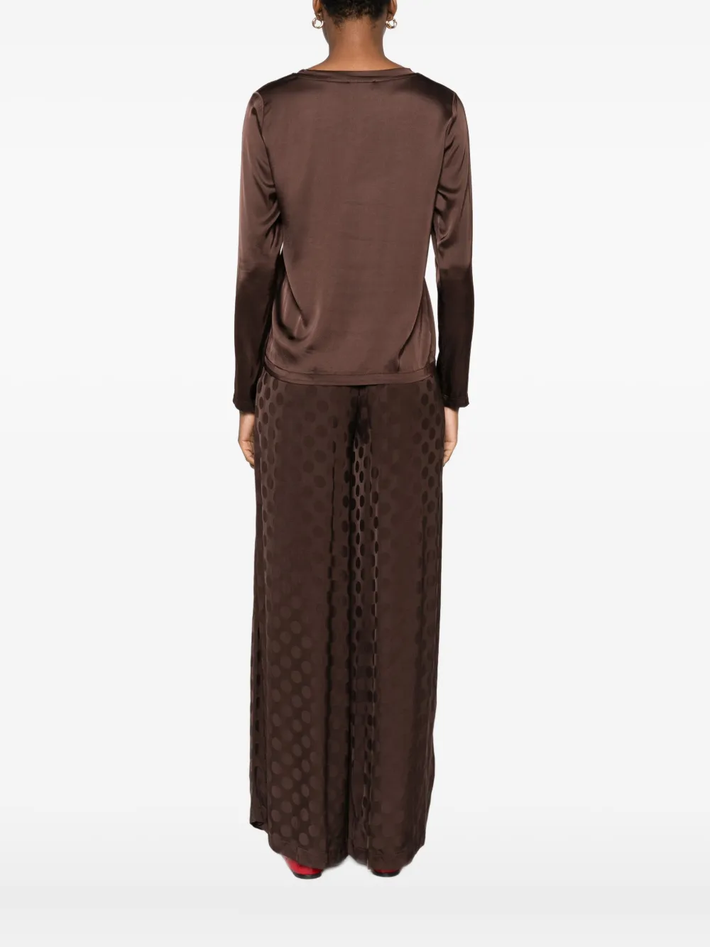 Dixie Long-sleeve Satin T-shirt In Brown
