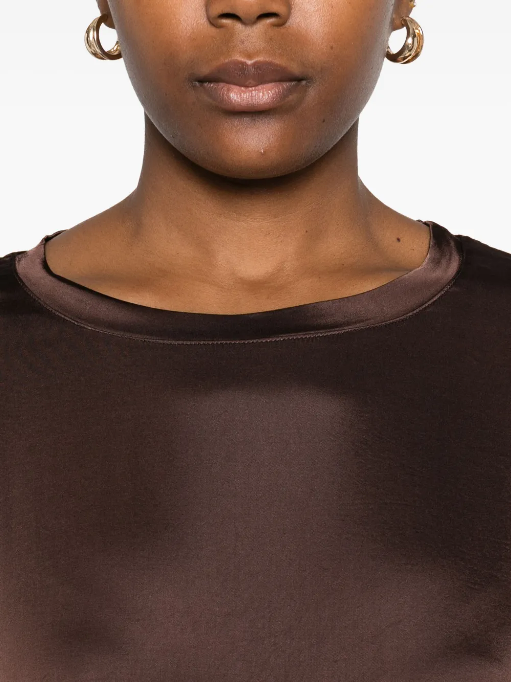 Dixie Long-sleeve Satin T-shirt In Brown