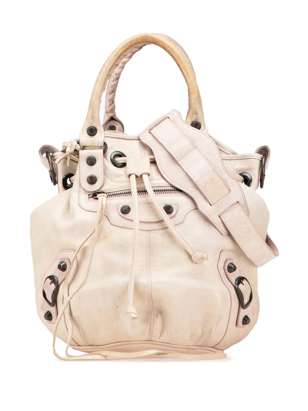 Pre-owned Balenciaga 2005-2025 Mini Lambskin Motocross Pompon Bag Satchel In Brown