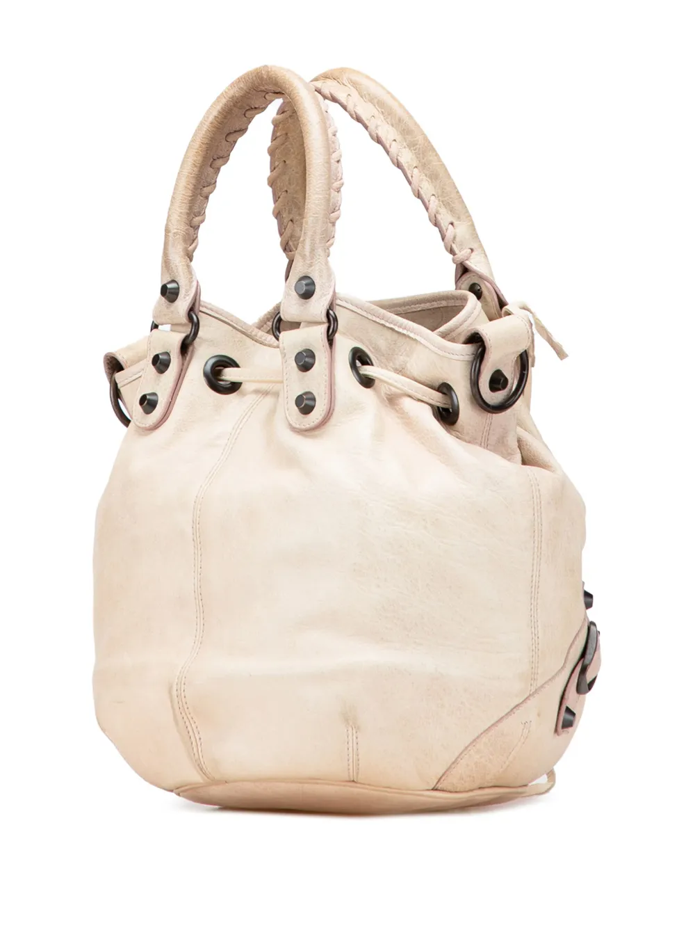 Pre-owned Balenciaga 2005-2025 Mini Lambskin Motocross Pompon Bag Satchel In Brown