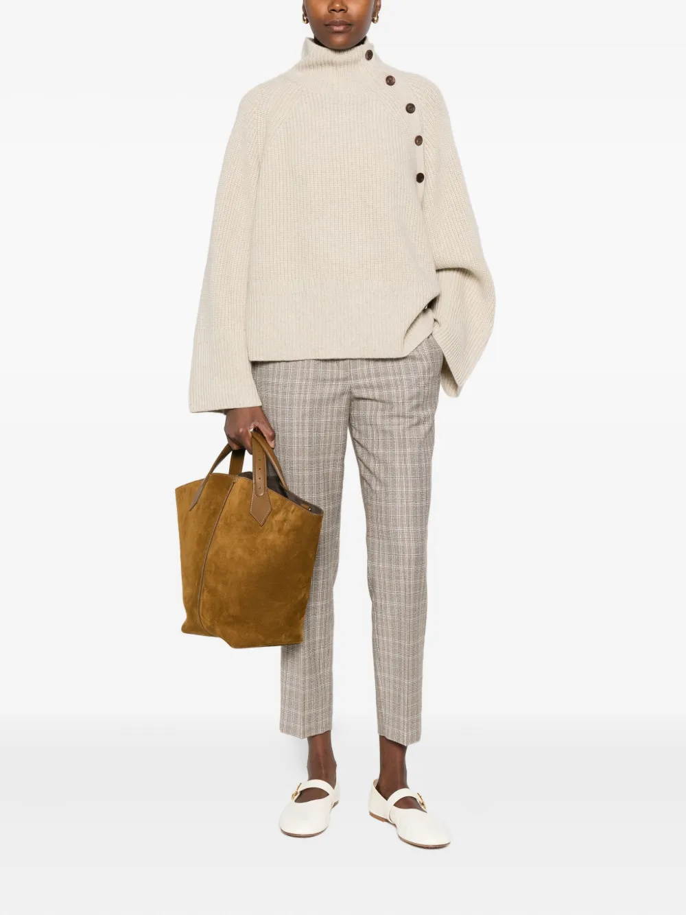 Peserico Geruite broek met elastische taille - Beige