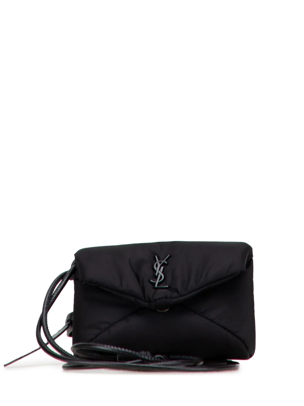 Pre-owned Saint Laurent 2024 Mini Nylon Cassandre Envelope Pouch In Black