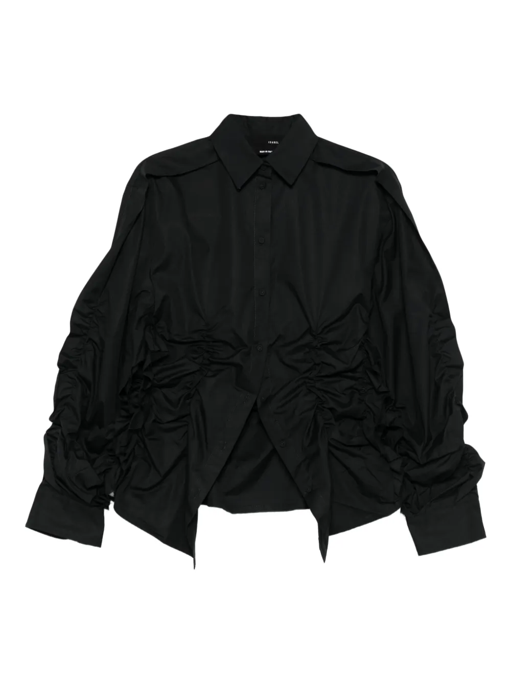 Isabel Benenato ruffled gathered shirt | Black | Image 1
