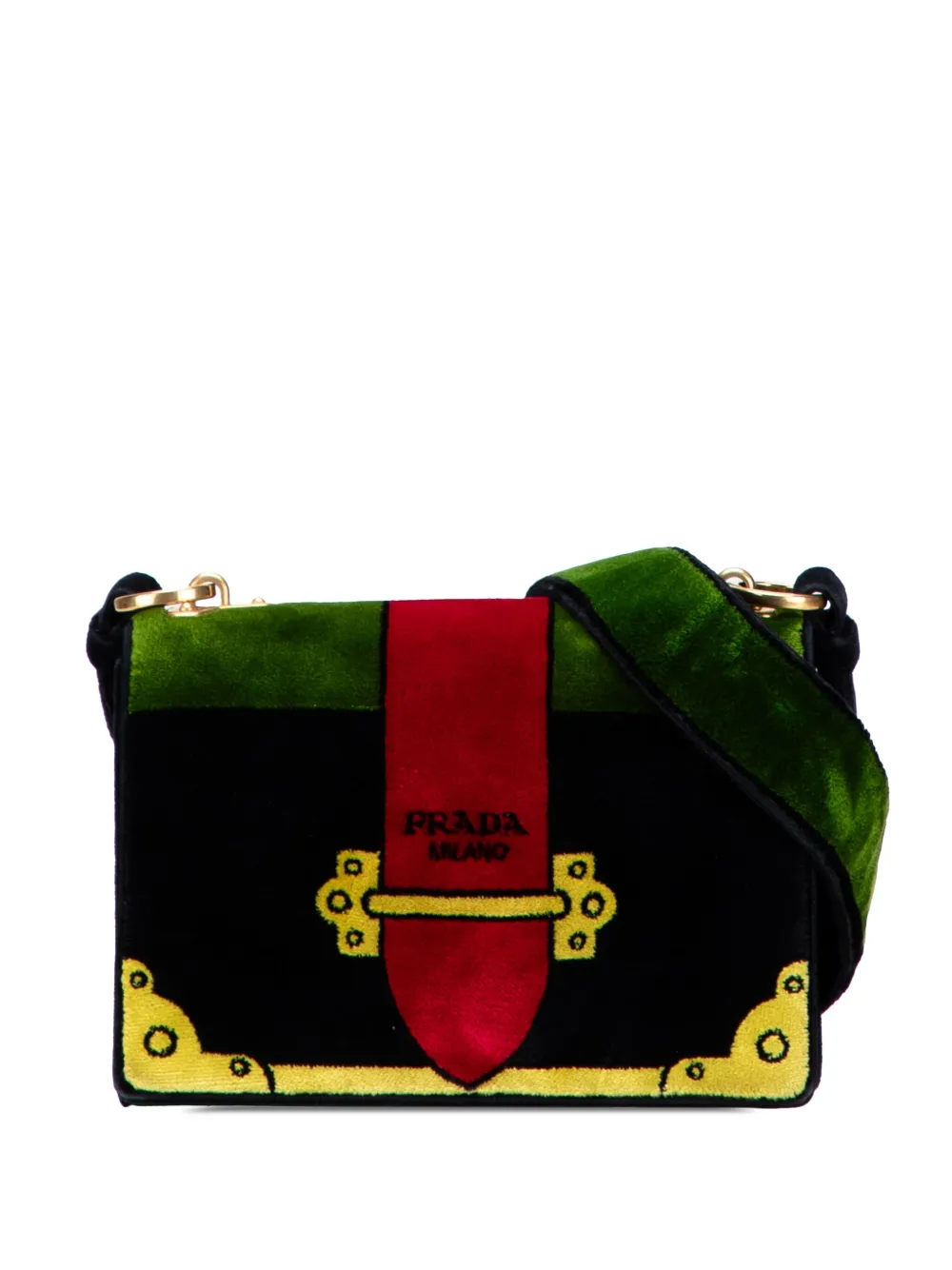 Prada Pre-Owned 2013-2025 Velluto Ricamo トロンプルイユ カイエ ショルダーバッグ - ブラック Prada Pre-Owned 2013-2025 Velluto Ricamo トロンプルイユ カイエ ショルダーバッグ - ブラック