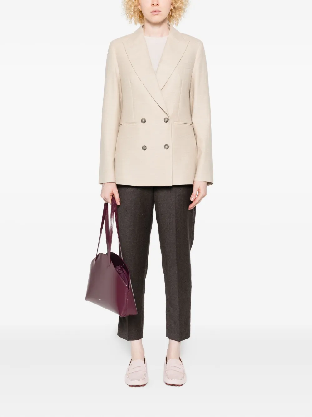 Peserico Double-breasted Notched Blazer In Neutral