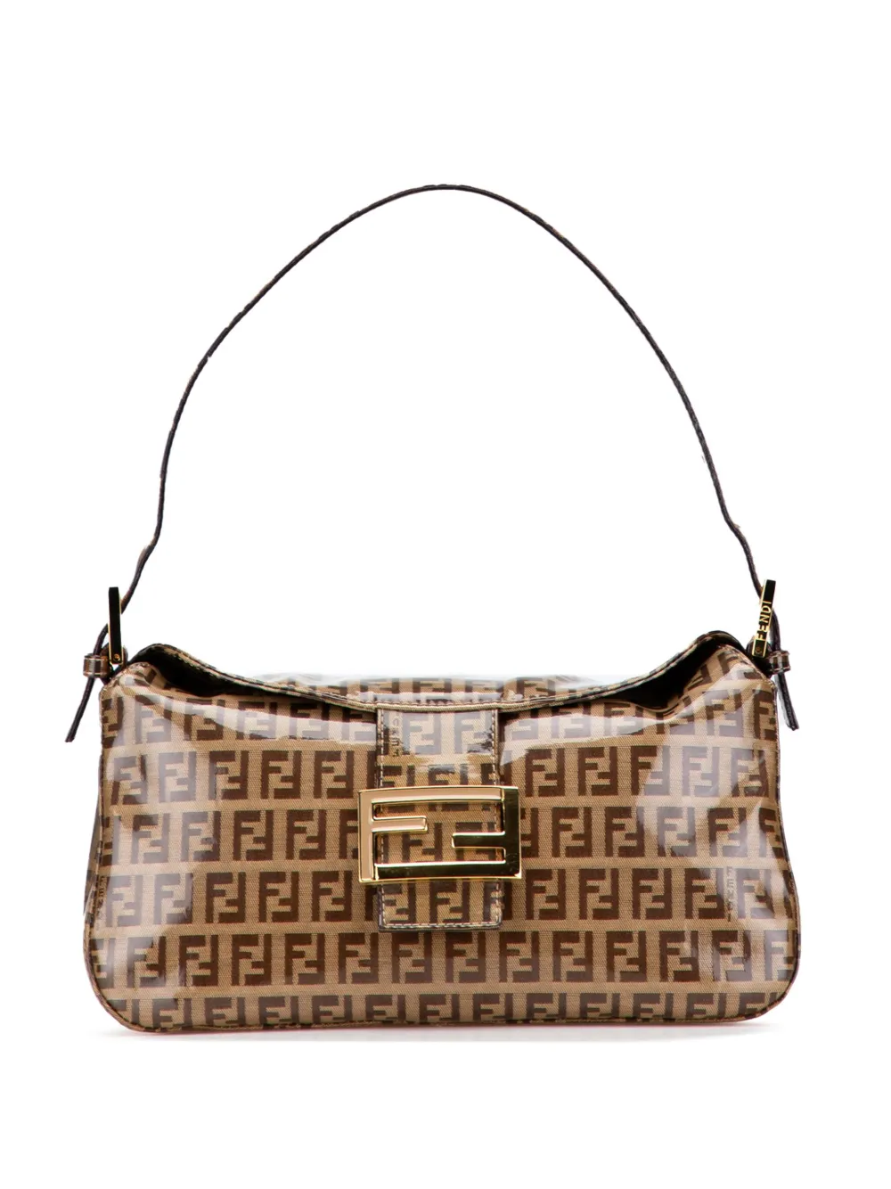 Fendi Pre-Owned 20th Century ズッキーノ クリスタル ダブルフラップ ショルダーバッグ - ブラウン Fendi Pre-Owned 20th Century ズッキーノ クリスタル ダブルフラップ ショルダーバッグ - ブラウン