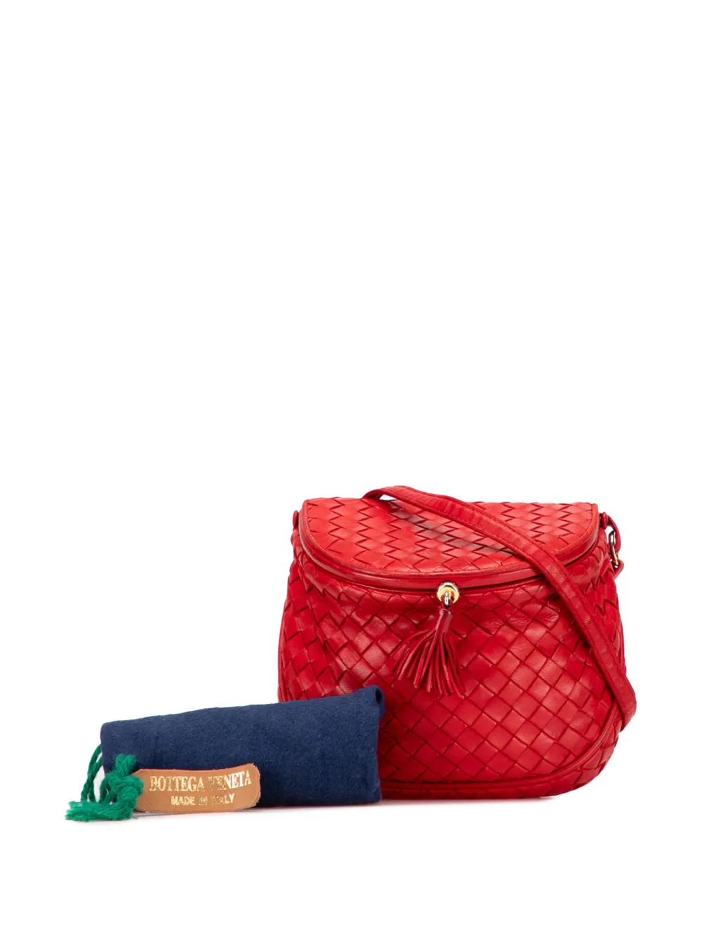 Pre-owned Bottega Veneta 20th Century Nappa Intrecciato Marco Polo Crossbody Bag In Red