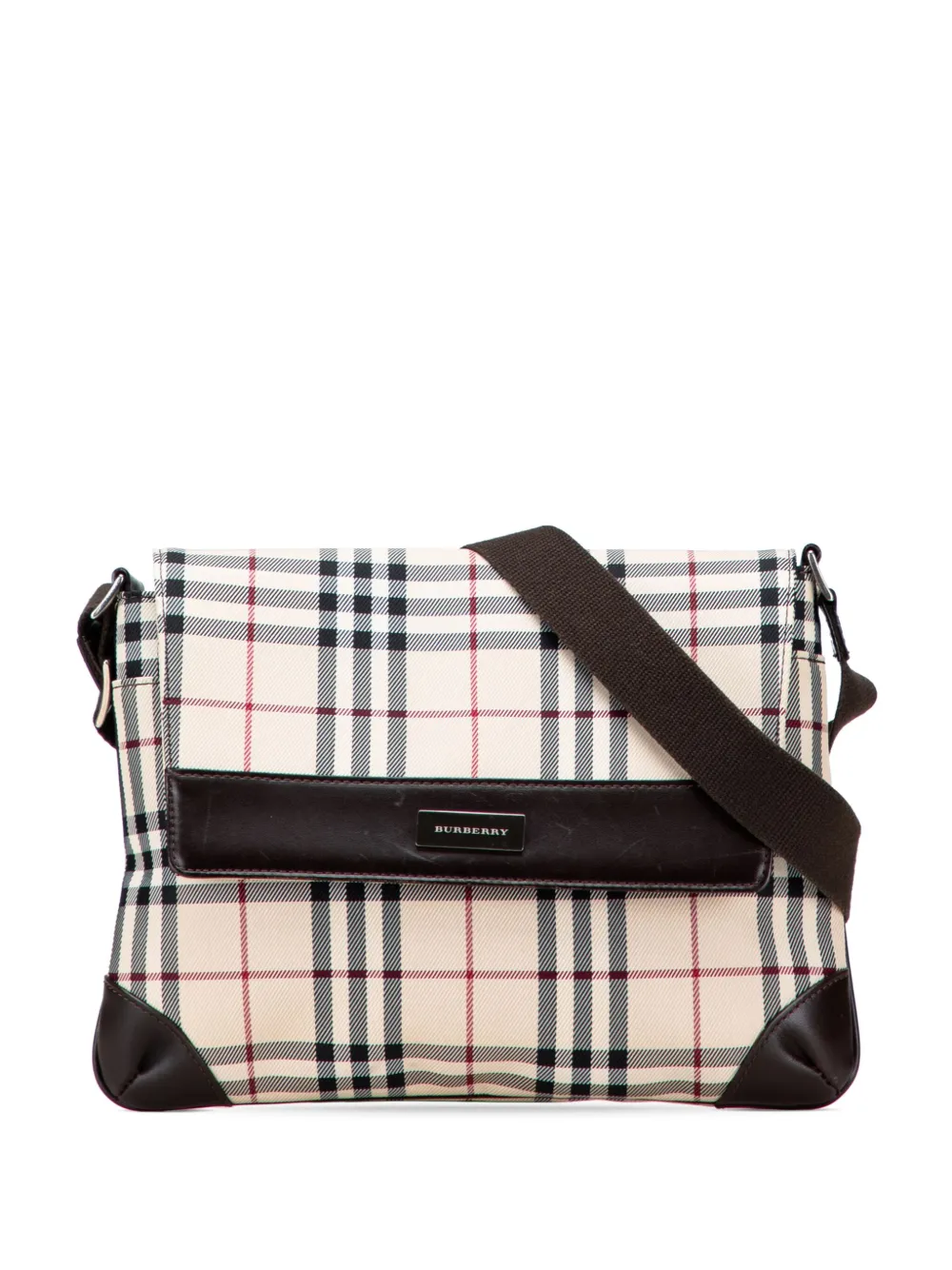 Pre-owned Burberry 2000-2017 House Check Canvas Flap Crossbody Bag In Brown