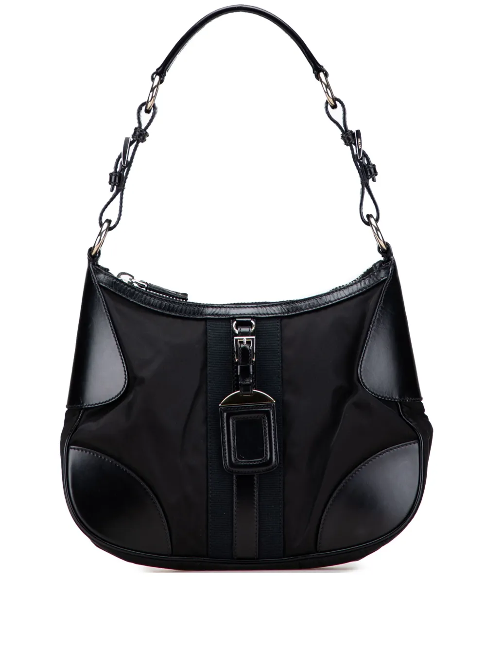 Prada Pre-Owned 2013-2025 レザートリム テスート ホーボーバッグ - ブラック Prada Pre-Owned 2013-2025 レザートリム テスート ホーボーバッグ - ブラック